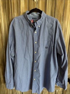 Chaps Men's Blue White Check Button-Down Shirt